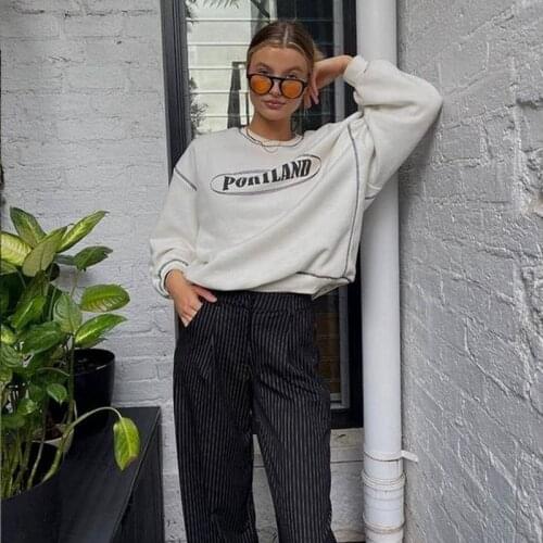 Ladies Long Sleeve Sweater Letter Pure Color Printing Round Neck 2021Spring and Autumn New Casual Fashion High Street Simple Y2K