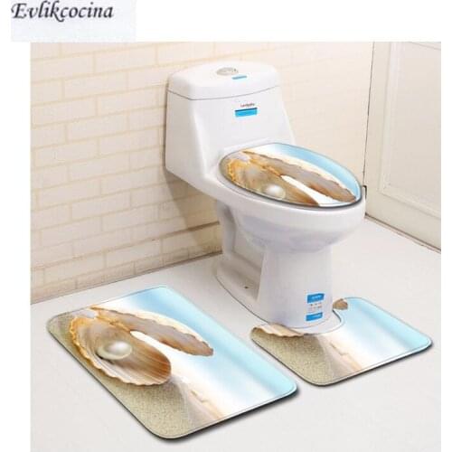 Free Shipping 3Pcs Pearl In Shells Banyo Paspas Bathroom Carpet Toilet Bath Mat Set Non Slip Tapis Salle De Bain Alfombra Bano