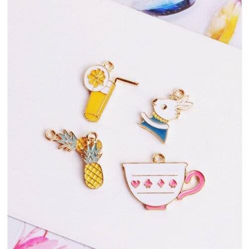 6pcs Korean Earrings For Girls Children Kids Jewelry Pineapple Rabbit Bowl Lemon Cup Necklace Pendant Bracelet Hair Accessories