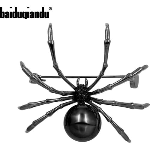 Baiduqiandu Brand Gun Black Color Plated Copper Spider Brooch with Cubic Zirconia Crystal Diamante