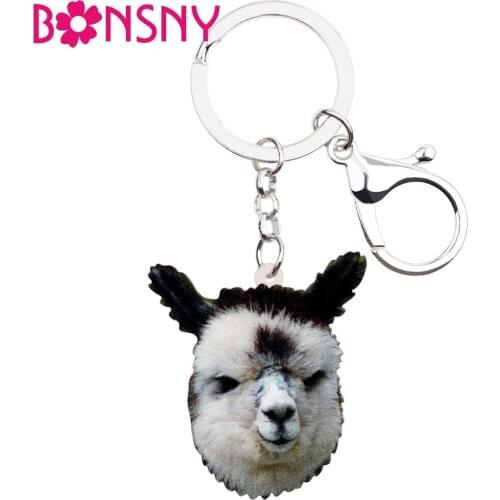 Bonsny Statement Acrylic Novelty Alpaca Key Chains Keychains Holders African Wild Animal Jewelry Gift For Women Girls Bag Charms