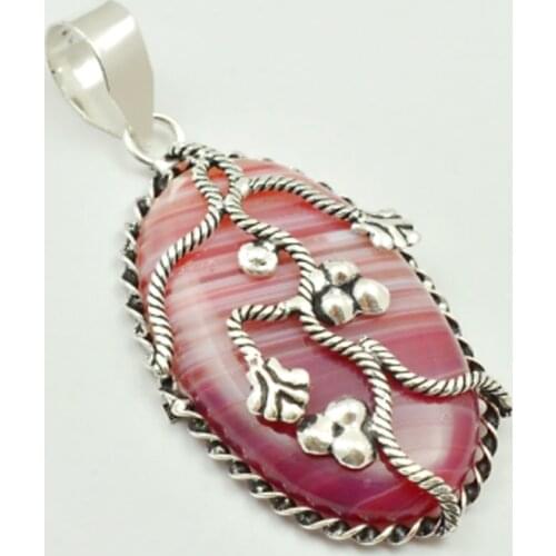 Botswana Agates Pendant Silver Overlay over Copper, 65mm , P3587