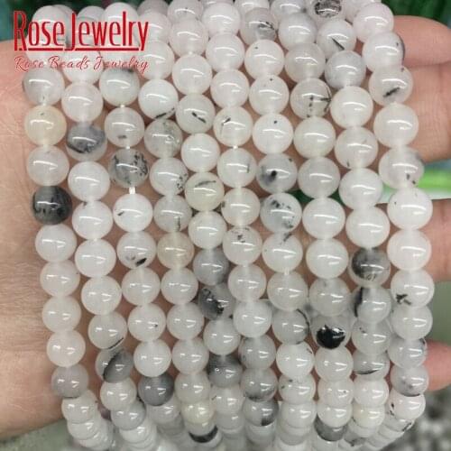 Natural Stone Beads Black And White Jades Round Loose Spacer Beads For Jewelry Making DIY Bracelet Accessorie 6 8 10mm 15"Strand