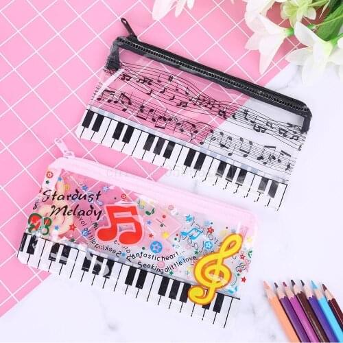 Music Note Piano Keyboard Pencil Case Plastic Transparent Pen Bag Student Gift