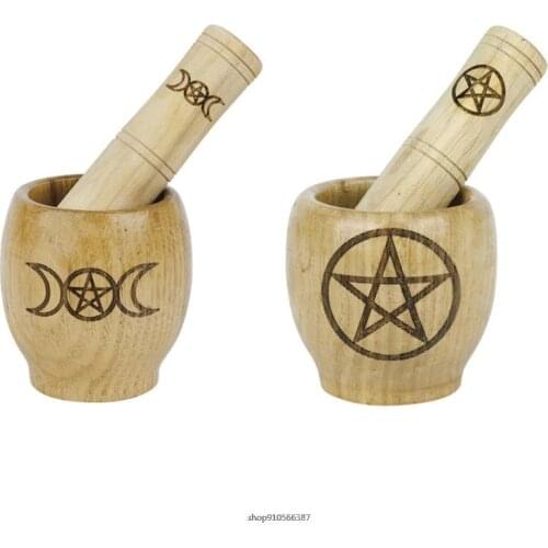 Wooden Mortar Pestle Set Handmade Log Wood Decoration Grinder for Herbs Garlic Home Bedroom Dormitory Desktop Ornament Dropship