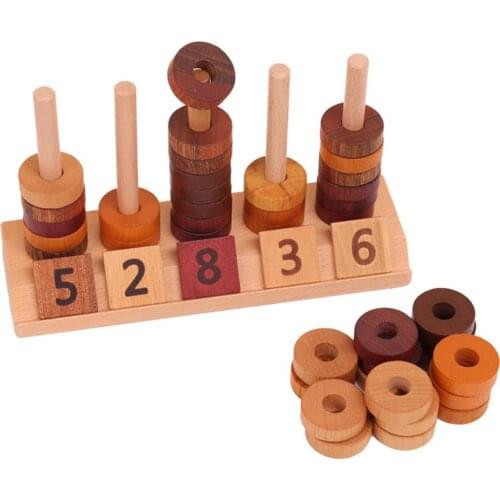 Montessori Puzzle Counting Wooden Stacking Counting Rings Block Math Arithmetic Learning Education Kids Toy Counting Game