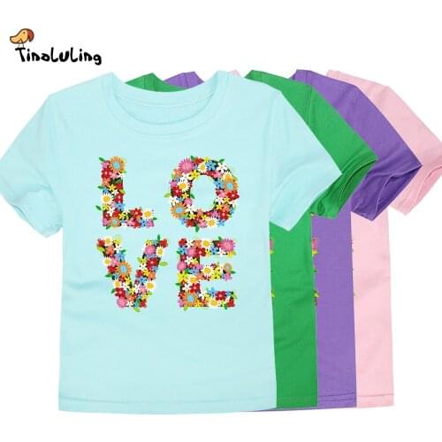 TINOLULING 12 Colors 2018 Boys Girls Flower Love T Shirt Kids T-Shirt Children Tops Baby Tees For 2-14 Years