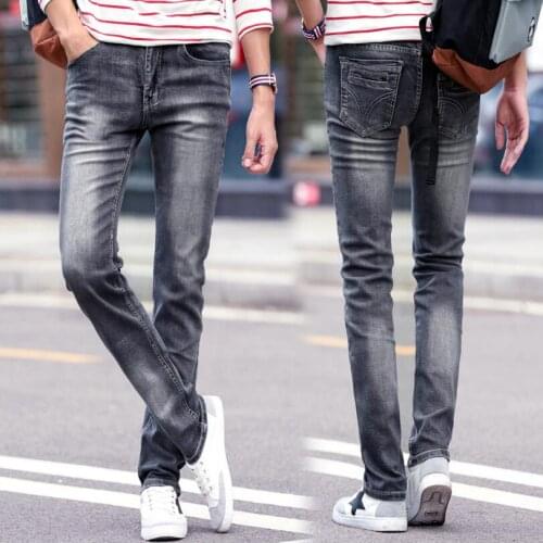 Denim Jeans For Men Straight Fit Long Jeans Pants High Quality Male Cotton Slim Casual Denim Jeans Solid Dark Grey Jeans Size 40
