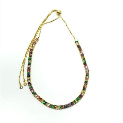 Elegant Rainbow Jewelry 2*5mm Zirconia Rectangle Beads Chocker Adjustable Size Necklaces