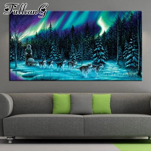 FULLCANG 5d diy full square round drill large forest light diamond painting animals wolf mosaic embroidery sale decor FC2084