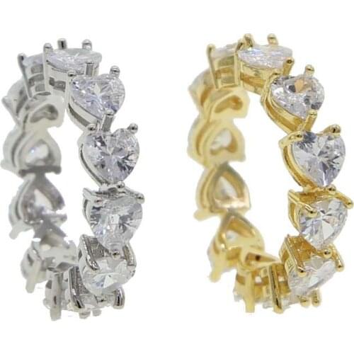 Iced out bling 5A Heart shaped CZ eternity band Heart cubic zirconia wedding engagement ring for women