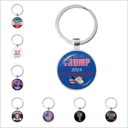 Donald Trump 2024 Collection Glass Cabochon Necklace USA Flag Keep America Great 3D Print Keyring Keyholder Jewrlry For Support