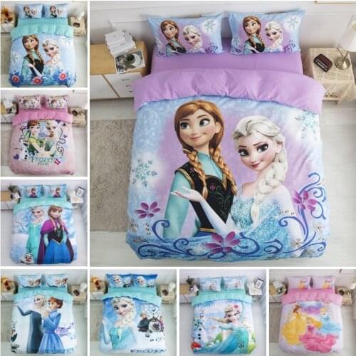 Disney Bedding Set Purple Frozen Elsa Anna Princess Rapunzel Bella Duvet Cover Sets for Baby Children Girls Bed Birthday Gifts
