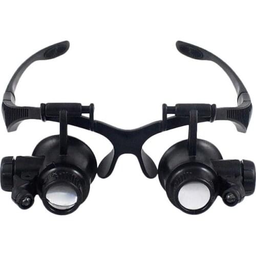 10X 15X 20X 25X Double Eye Loupe Head Wearing Headset Illuminated Magnifying Glasses Tool Set with LED Light for Watch Repair