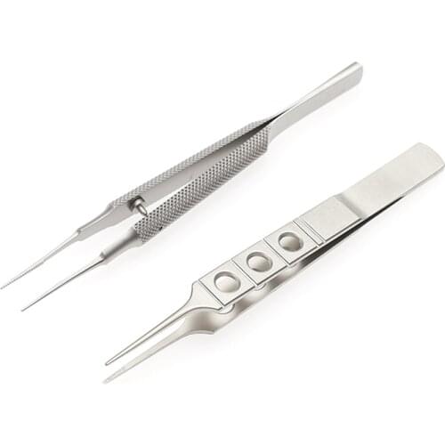 Iris Tweezers Medical Microophthalmology Plastic Surgery Instruments Stainless Steel Round Handle Three Hole Straight Head Micro
