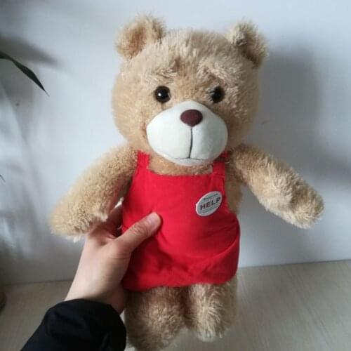 Cute ted bear plush toy cartoon brown bear with red apron about 38cm soft doll ,birthday gift b2601