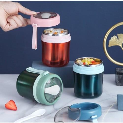 Mini Thermal Lunch Bento Box Breakfast Porridge Oatmeal Soup Cup Bowl Stainless Steel Portable Food Sealed Container With Spoon