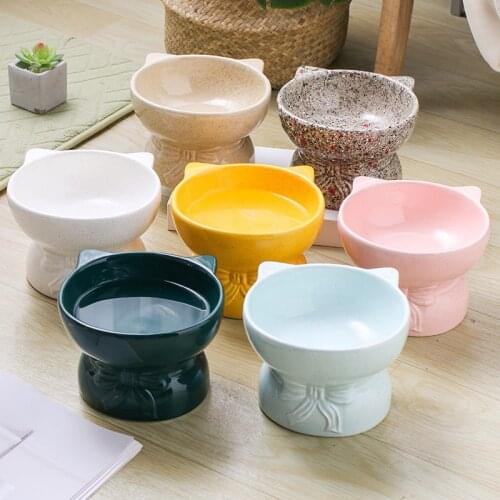 Cat bowl ceramic protection cervical spine inclined mouth high foot basin cat basin cat food bowl water bowl pet products