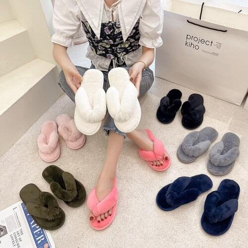 Fashion Indoor House Floor Night Sleep Soft Fluff Plush Thong Slipper Sandals Multicolor