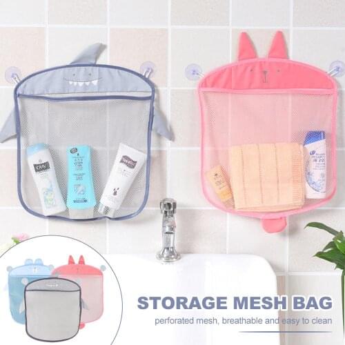 Cartoon Wall Hanging Storage Bag Kids Shower Toys Storage Bag With Strong Suction Cups Baby Bathroom Folding Mesh Bag