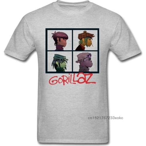Gorillaz Rock Band T-shirt Virtual Band T Shirt Men Anime Tshirt Grey Tee Cotton Top Funny Anime Clothing Funky Streetwear