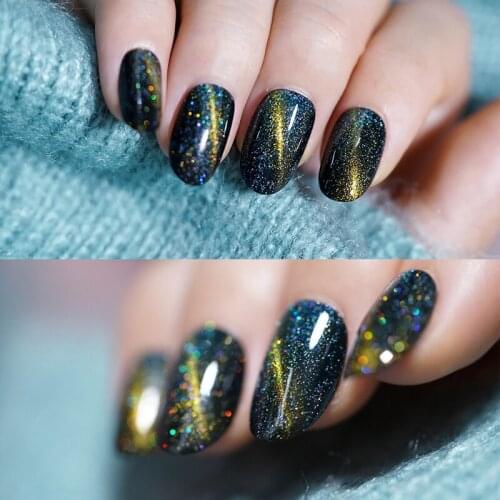 Meteorite blue cat eye UV gel false nails french 24pcs bride cute fake nails japanese middle-long lady full nail tips