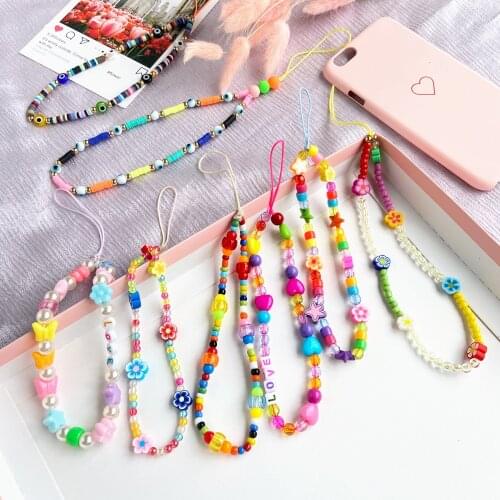2021 New Mobile Phone Strap Lanyard Colorful Smile Pearl Soft Pottery Rope for Cell Phone Case Hanging Cord for Women