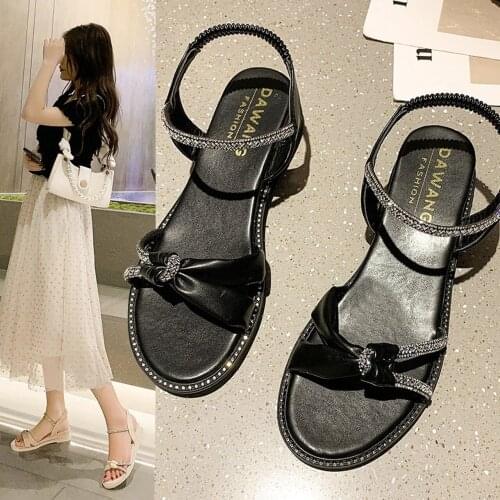2021 new Ladies Flat Sandals Ladies Leather Diamond Flat Sandals Summer Ladies Casual Sandals Sandalias Mujer