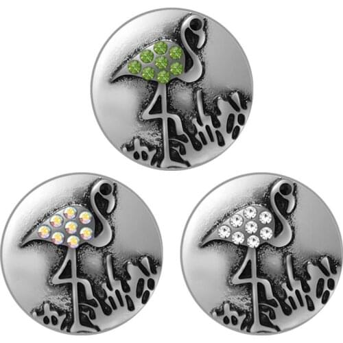 New Beauty Trendy Round Rhinestone Flamingo 18mm snap buttons fit 18mm snap necklace jewelry wholesale KZ3446 Gift