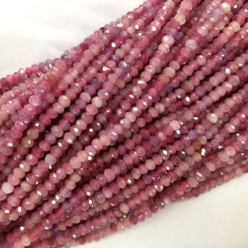 Natural Genuine Purple Red Tanzania Ruby Hand Cut Loose Faceted Rondelle Small Beads 15" 06083