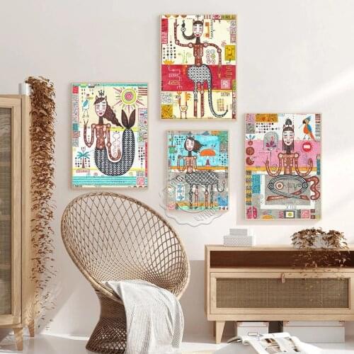 Retro Watercolour Poster, Mermaid Art Print, Bohemia Wall Art, Vintage Art Prints, Home Decor Wall Picture, Canvas Painting