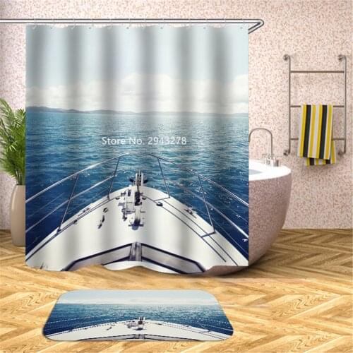 Seaside Natural Scenery Pattern Waterproof and Mildew Proof with Hook Shower Curtain Home Bathroom Decoration Color Printing