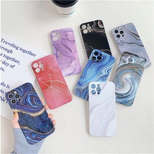 Ottwn Abstract Marble Texture Phone Case For iPhone 12 11 Pro Max 12 Mini X XR XS Max 7 8 Plus SE 2020 Shockproof Soft IMD Cover