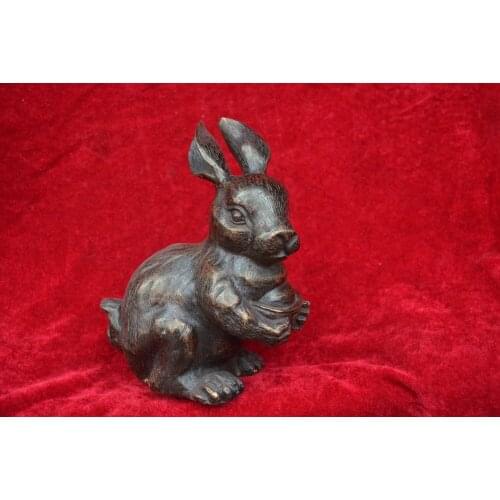 Rare Qing Dynasty Rabbit to give money copper statue ,Free shipping