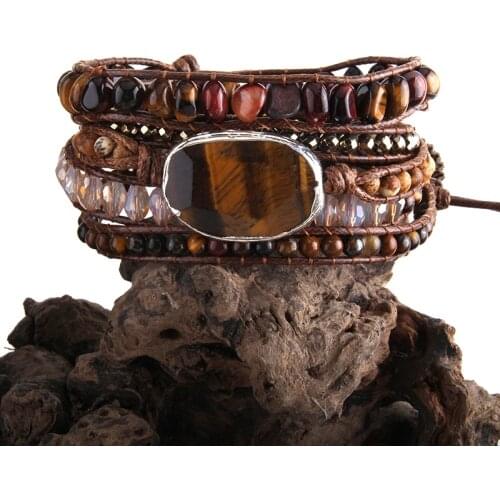 RH Fashion Handma Bohemian Boho Bracelet Tiger Eye & Black Onyx and Mixed Natural Stones 5 Strands Wrap Bracelets DropShipping