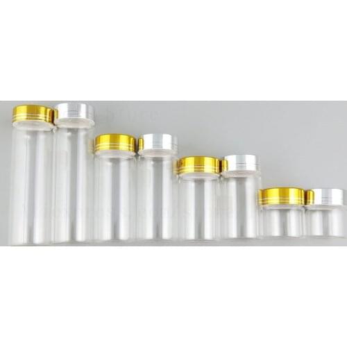 Silicate Glass Bottle Vial 20ml 50ml 70ml 100ml Large Screw Neck Glass Containers With Aluminum Gold Silver Cap 30pcs