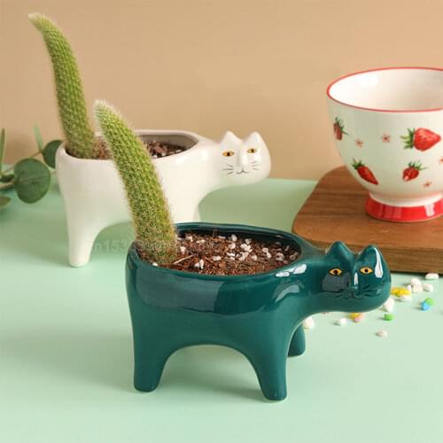 Cute Cat Tail Flowerpot Cartoon Animal Ceramic Vase Personality Creative Cactus Succulent Plant Poted Desktop Garden Decoration