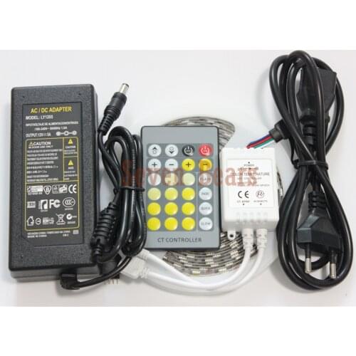 5m 5050SMD LED strip color temperature adjustable double color CW + WW 60LED/m led strip+24key controller +12v 5a adapter 928kit