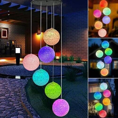 LED Color Changing Solar Wind Chimes Crystal Ball Hummingbird Butterfly Waterproof Outdoor Wind Chimes Garden Light JU0205