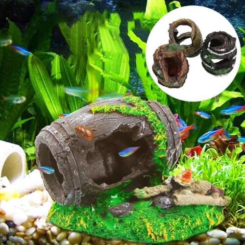 Aquarium Ornaments Decorations Artificial Resin Barrel Cave Landscaping Accessories For Fish Tank Aquarium Decoration Background