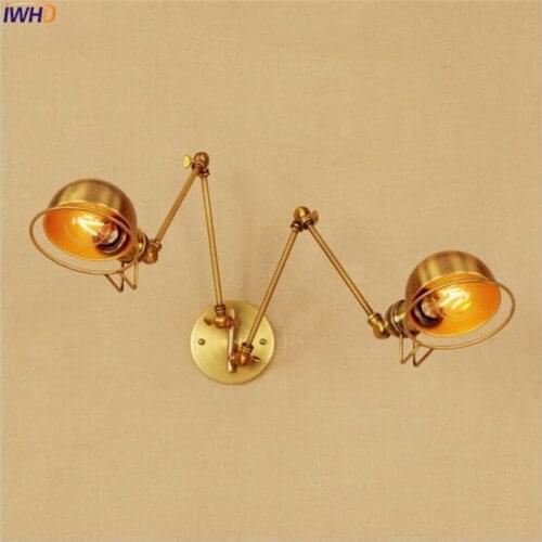 IWHD Copper Color Vintage Wall Lamp Retro Swing Long Arm Light LED Edison Wall Sconce Industrial Wandlamp Lighting Stair