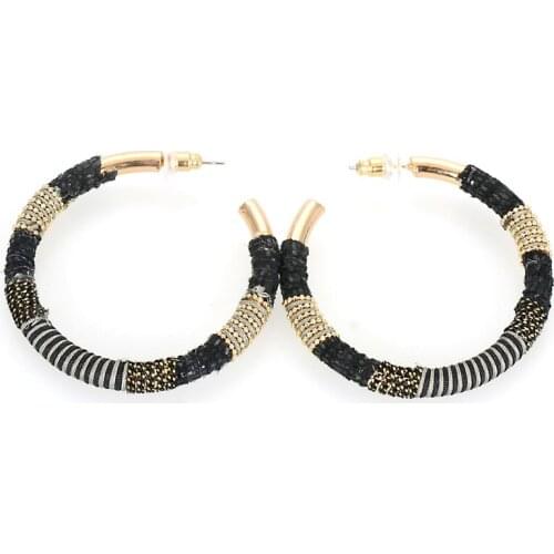 Miasol Trendy Designer Luxury Handmade Leather Wrapped Gold Plating Brass Statement Women Girls Hoop Earrings Jewelry Gifts