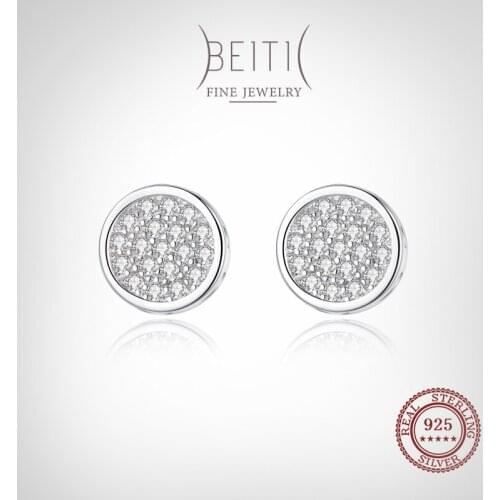Beitil Classic 925 Sterling Silver Full Clear Zircon Round Stud Earrings For Women Romantic Wedding Fashion Jewelry