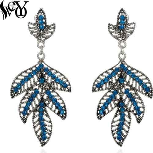 VEYO Elegant Silver Color Leaves Rhinestone Dangle Earrings for Women Brand New Design Gifts Free shipping Hot Sale