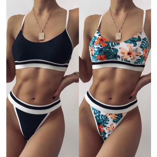 2021 Summer Womens Floral Print Bikini Set Spaghetti Straps Bras and Panties 2 Pcs Sexy Womens Beach Swimsuit Bikinis Biquini