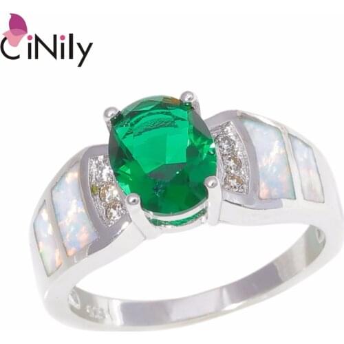 CiNily Created Blue White Fire Opal Cubic Zirconia Silver Plated Wholesale Oval Shape for Women Jewelry Ring Size 6-10 OJ9385-87