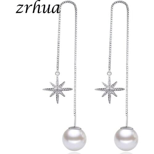 ZRHUA New Arrival Silver Color Love Flower Clear Zircon Dangle Earrings For Women Gift Oorbellen Brincos Long Tassel Gift