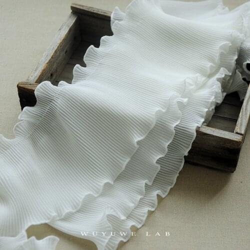 1M Princess White Black Yarn Pleated Lace Trims Fabric Mesh Handmade Sewing DIY Little Doll Skirt Lolita Decoration 15cm Width