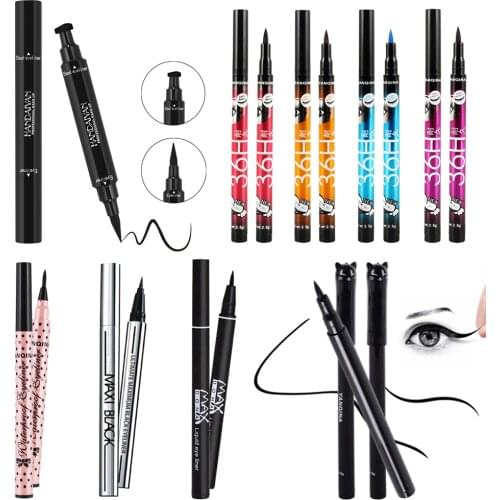 1 Pcs Double-Headed Seal Black Eyeliner Triangle Seal Eyeliner 2-in-1 Waterproof Eyes Make kit with Eyeliner Pen Eyeliner Stamp