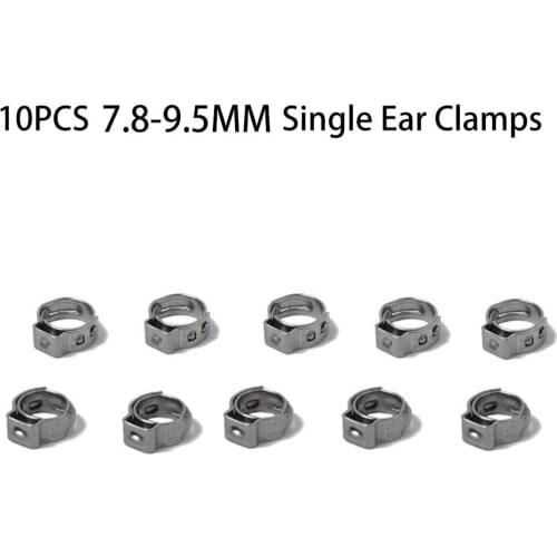 10PCS/Pack 7.8-9.5mm Single Ear Plus Stainless Steel Hydraulic Hose Clamps O-Clips Pipe Fuel Air